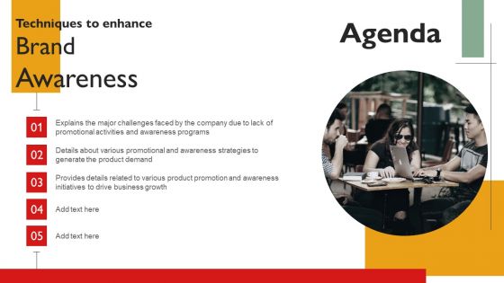 Agenda Techniques To Enhance Brand Awareness Formats PDF