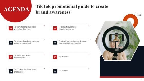 Agenda Tiktok Promotional Guide To Create Brand Awareness Diagrams PDF