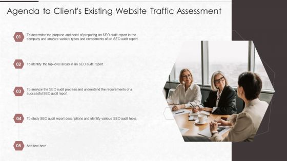 Agenda To Clients Existing Website Traffic Assessment Sample PDF