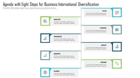 Agenda With Eight Steps For Business International Diversification Ppt Professional Background PDF