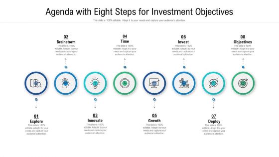 Agenda With Eight Steps For Investment Objectives Ppt Infographics Master Slide PDF