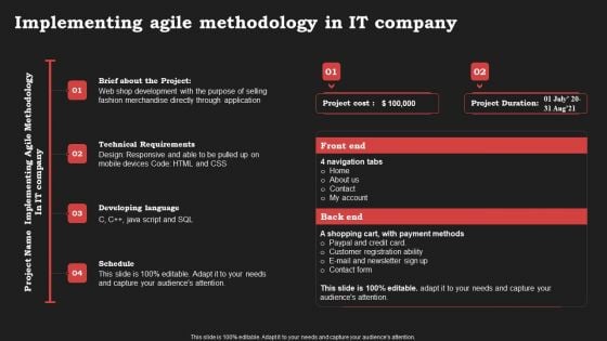 Agile Approach In Information Technology Projects Implementing Agile Methodology In It Company Sample PDF Agile Approach In Information Technology Projects Implementing Agile Methodology In It Company Sample PDF