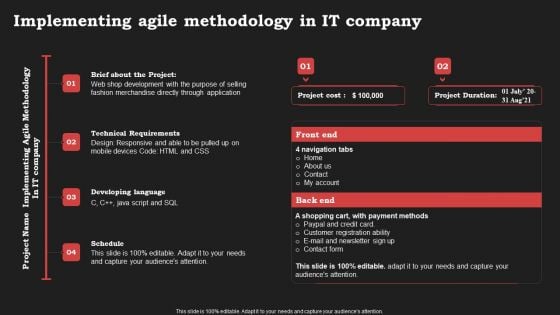 Agile Approach In Information Technology Projects Implementing Agile Methodology In It Company Sample PDF