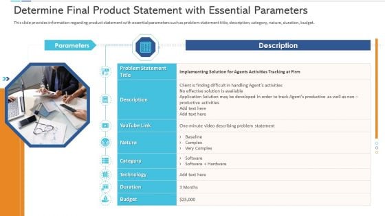 Agile Certificate Coaching Company Determine Final Product Statement With Essential Parameters Slides PDF