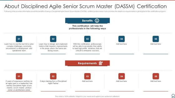 Agile Certified About Disciplined Agile Senior Scrum Master DASSM Certification Guidelines PDF Agile Certified About Disciplined Agile Senior Scrum Master DASSM Certification Guidelines PDF