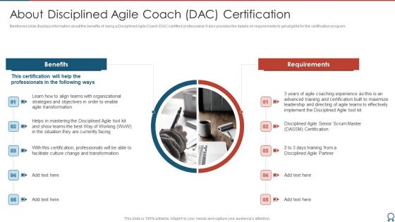 Agile Certified Professional About Disciplined Agile Coach DAC Certification Template PDF