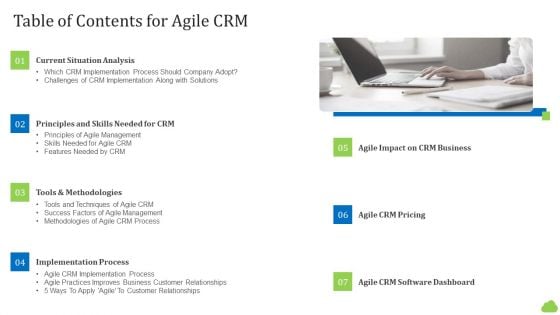 Agile Customer Relationship Management It Table Of Contents For Agile Crm Brochure PDF