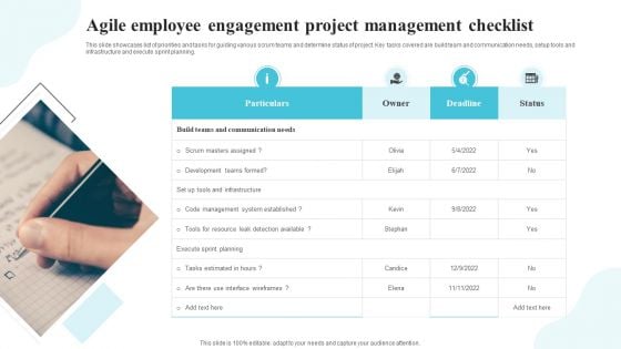 Agile Employee Engagement Project Management Checklist Topics PDF