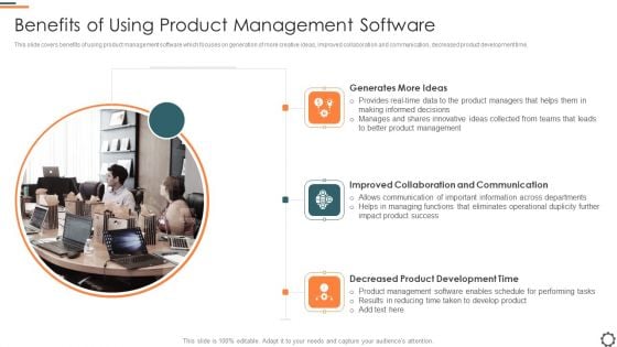 Agile Group For Product Development Benefits Of Using Product Management Software Slides PDF