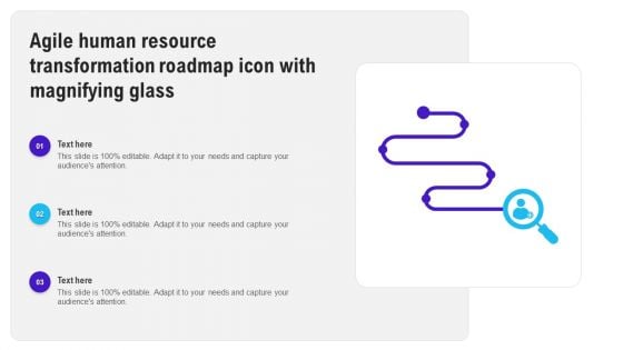 Agile Human Resource Transformation Roadmap Icon With Magnifying Glass Pictures PDF