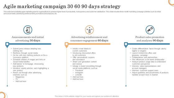 Agile Marketing Campaign 30 60 90 Days Strategy Diagrams PDF