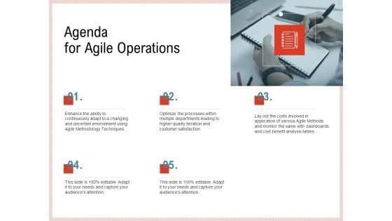 Agile Model Improve Task Team Performance Agenda For Agile Operations Template PDF