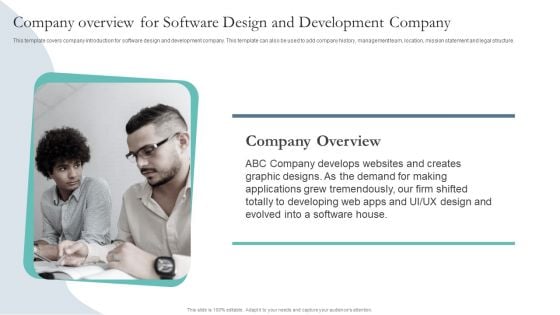 Agile Playbook For Program Designers Company Overview For Software Design And Development Company Ppt Portfolio Format PDF