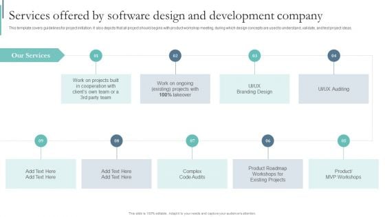 Agile Playbook For Program Designers Services Offered By Software Design And Development Company Ppt Icon Template PDF