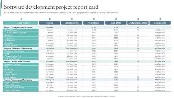 Agile Playbook For Program Designers Software Development Project Report Card Ppt Show Portfolio PDF