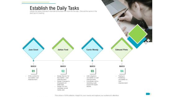 Agile Process Implementation For Marketing Program Establish The Daily Tasks Icons PDF