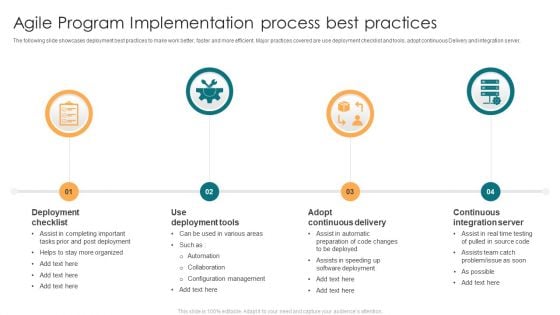 Agile Program Implementation Process Best Practices Ppt Infographic Template Shapes PDF