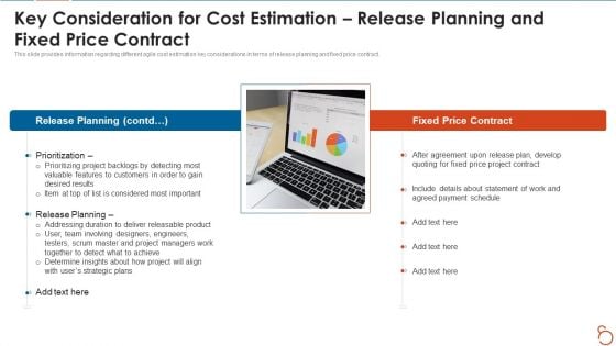 Agile Project Expenses Projection IT Key Consideration For Cost Estimation Release Planning And Fixed Price Contract Template PDF