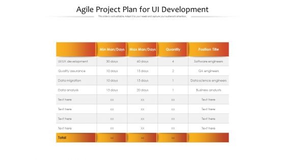 Agile Project Plan For Ui Development Ppt PowerPoint Presentation Topics PDF