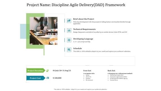 Agile Service Delivery Model Project Name Discipline Agile Delivery Dad Framework Elements PDF