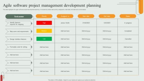 Agile Software Project Management Development Planning Demonstration PDF