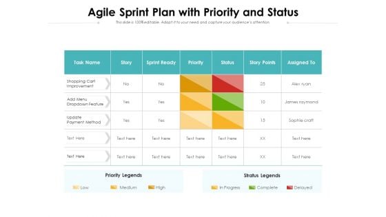 Agile Sprint Plan With Priority And Status Ppt PowerPoint Presentation Icon Show PDF