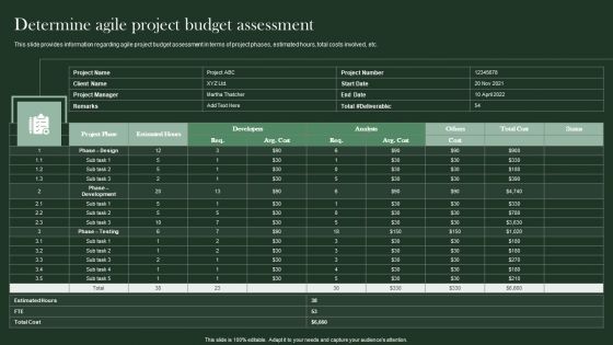 Agile Supported Software Advancement Playbook Determine Agile Project Budget Assessment Guidelines PDF