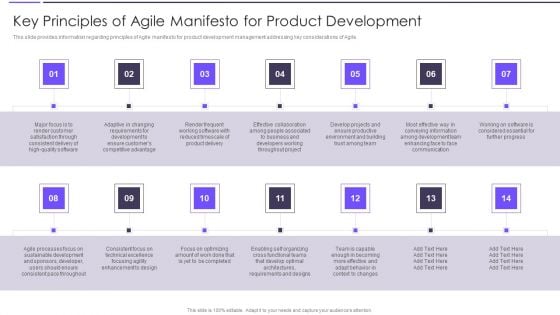 Agile Transformation Framework Key Principles Of Agile Manifesto For Product Development Elements PDF