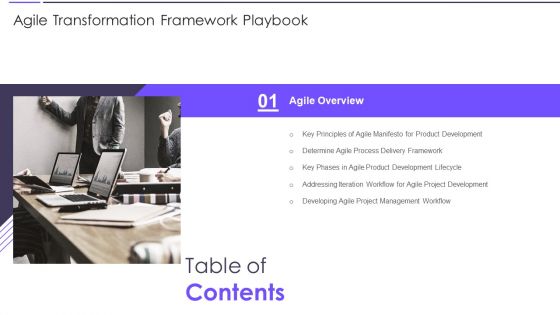 Agile Transformation Framework Playbook Table Of Contents Graphics PDF