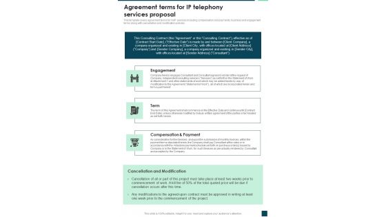 Agreement Terms For IP Telephony Services Proposal One Pager Sample Example Document Agreement Terms For IP Telephony Services Proposal One Pager Sample Example Document