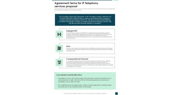 Agreement Terms For IP Telephony Services Proposal One Pager Sample Example Document