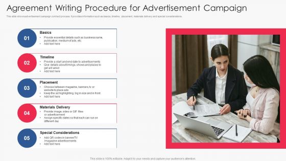 Agreement Writing Procedure For Advertisement Campaign Graphics PDF