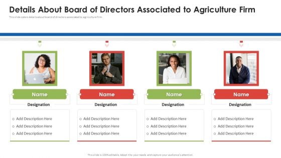 Agribusiness Startup Details About Board Of Directors Associated To Agriculture Firm Mockup PDF