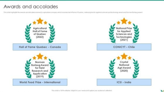 Agricultural Business Company Profile Awards And Accolades Background PDF Agricultural Business Company Profile Awards And Accolades Background PDF