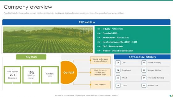 Agricultural Business Company Profile Company Overview Graphics PDF Agricultural Business Company Profile Company Overview Graphics PDF