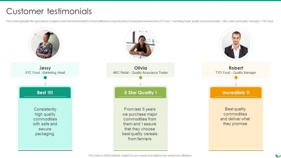 Agricultural Business Company Profile Customer Testimonials Pictures PDF Agricultural Business Company Profile Customer Testimonials Pictures PDF