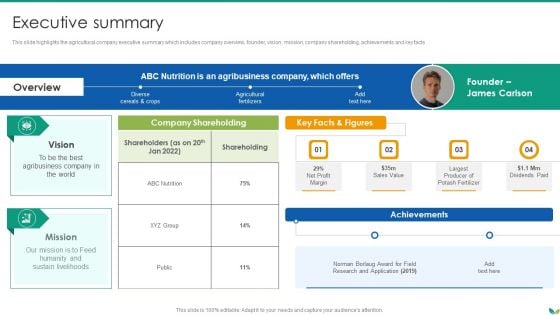 Agricultural Business Company Profile Executive Summary Guidelines PDF