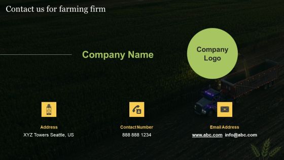 Agriculture Business Elevator Pitch Deck Contact Us For Farming Firm Infographics PDF