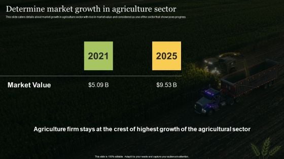 Agriculture Business Elevator Pitch Deck Determine Market Growth In Agriculture Sector Slides PDF