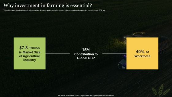 Agriculture Business Elevator Pitch Deck Why Investment In Farming Is Essential Mockup PDF Agriculture Business Elevator Pitch Deck Why Investment In Farming Is Essential Mockup PDF