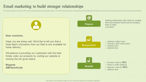 Agriculture Marketing Strategy To Improve Revenue Performance Email Marketing To Build Stronger Relationships Elements PDF Agriculture Marketing Strategy To Improve Revenue Performance Email Marketing To Build Stronger Relationships Elements PDF