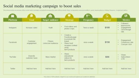 Agriculture Marketing Strategy To Improve Revenue Performance Social Media Marketing Campaign To Boost Sales Themes PDF