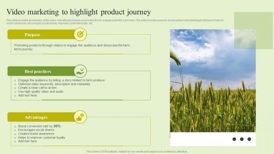 Agriculture Marketing Strategy To Improve Revenue Performance Video Marketing To Highlight Product Journey Summary PDF