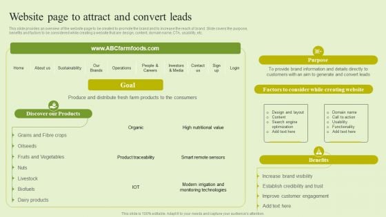 Agriculture Marketing Strategy To Improve Revenue Performance Website Page To Attract And Convert Leads Slides PDF Agriculture Marketing Strategy To Improve Revenue Performance Website Page To Attract And Convert Leads Slides PDF
