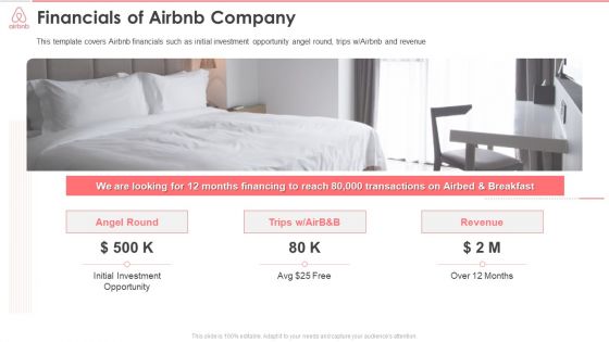 Airbnb Investor Funding Elevator Pitch Deck Financials Of Airbnb Company Brochure PDF