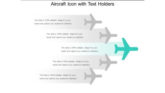 Aircraft Icon With Text Holders Ppt PowerPoint Presentation Gallery Graphics PDF