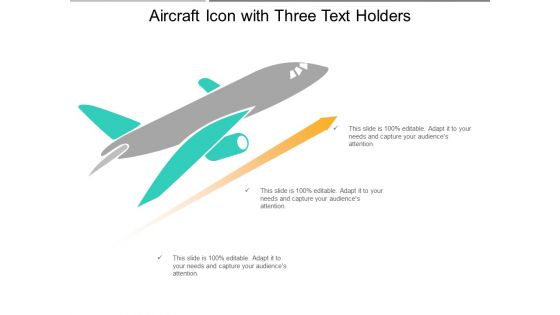 Aircraft Icon With Three Text Holders Ppt PowerPoint Presentation File Example PDF