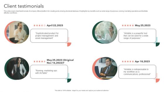 Airtable Capital Funding Pitch Deck Client Testimonials Infographics PDF Airtable Capital Funding Pitch Deck Client Testimonials Infographics PDF