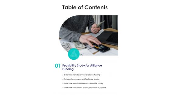 Alliance Funding Proposal Table Of Contents One Pager Sample Example Document