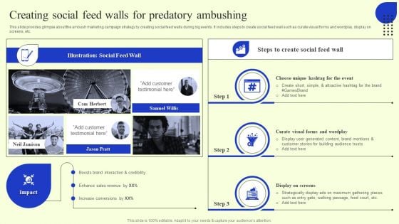 Ambush Marketing Plan To Create Brand Awareness Creating Social Feed Walls For Predatory Ambushing Themes PDF